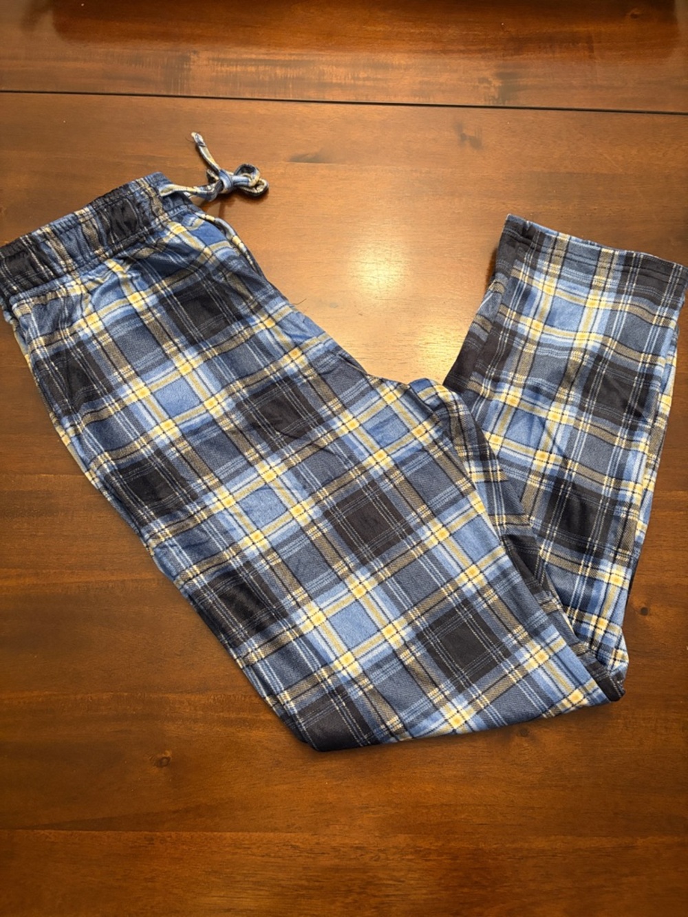 🌴⭐️ Preswick & Moore Light Blue Plaid Silky Fleece Lounge Pants w/Yellow Accent